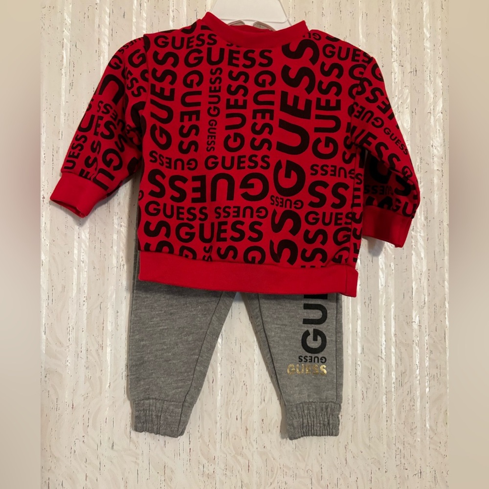 Guess Red and Gray Baby Outfit